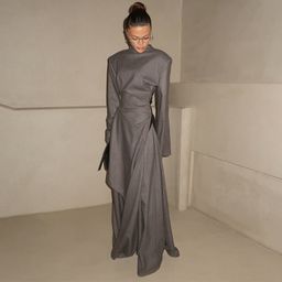 thumbnail for 欧美跨境女装2026春季新款气质高级感修身开叉上衣阔腿长裤套装