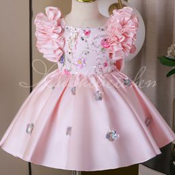 thumbnail for 2026 New Pink Children's Dress, Birthday Princess Dress, Piano Performance Flower, Girl's Baby's First Birthday Gown