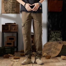 thumbnail for Primavera e outono calças de moletom casuais com vários bolsos e camuflagem americana para homens, calças cargo de marca da moda para jovens de outono para homens.