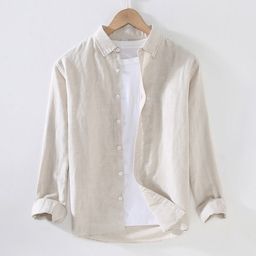 thumbnail for Spring and Autumn Lapel Long Sleeve Linen Shirt Men&#039s Japanese Style Loose Fashion Casual White Shirt Cotton Linen Shirt Jacket