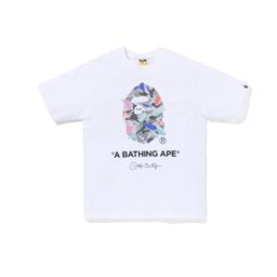 thumbnail for Foreign trade cross-border wholesale Japanese fashion brand camouflage shark tiger head ape man color-block luminous short sleeve couple loose T-shirt