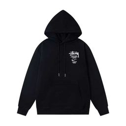 thumbnail for 跨境世界巡游黑8NK印花STU加绒连帽卫衣高街宽松情侣休闲长卫裤男