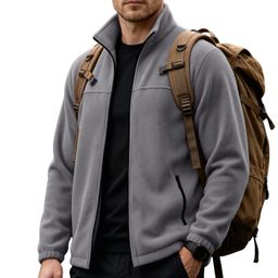 thumbnail for Cross-border TEMU new European and American men's fleece fleece jacket, spring/autumn/winter outdoor zipper stand-collar thickened top