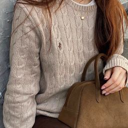 thumbnail for Código de escaneo de comercio exterior original Hilo de algodón Lave Pony Bordado Clásico Twist Cuello redondo Top de punto de manga larga