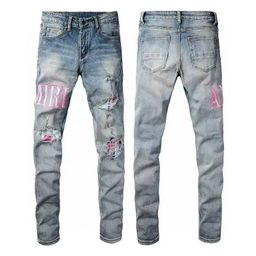 thumbnail for Am Export Slim Fit Elastic Four-Season Splicing Cotton Elastic Embroider Leather Label Ripped Printed Fashion Men&#039s Jeans Collection