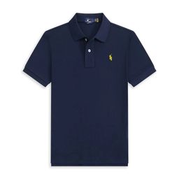 thumbnail for Camisa polo masculina transfronteiriça de cor pura, gola de negócios bordada RL, manga curta casual com logotipo de pônei bordado.