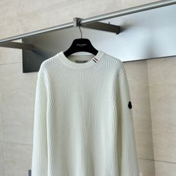 thumbnail for Ceiling Quality 25S Trendy Brand New m Brand Color-Blocking Logo Embroidered Pullover Knit Sweater Unisex Celebrity Style