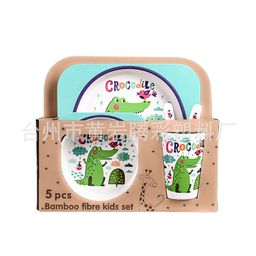 thumbnail for Bamboo Fiber Children's Cutlery Set Creative Baby Cartoon Rice Bowl Fork Spoon Children's Eating Compartment Baby Dinner Plate