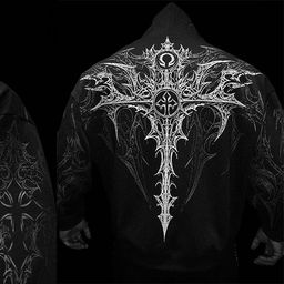 thumbnail for Cross-border source: gothic style, American street sports, fitness, loose plus size printed terry, zipper, sweatshirt, hoodie