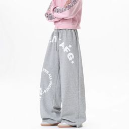 thumbnail for American Letter Print Sports Sweatpants for Men and Women, Autumn Trendy Hip-Hop Dance Pants, High Street Loose Casual Long Pants