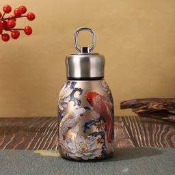 thumbnail for Thermos cup, small chubby ding, retro national style golden peacock water cup, portable creativity, 316 liner, high appearance, heat preservation, ice preservation