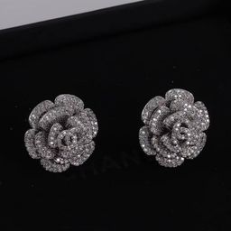 thumbnail for 2024 New Little Fragrance Flower Double C Rhinestone Stud Earrings Xiangjia Brass Material Silver Pin Earrings Earrings Female Accessories