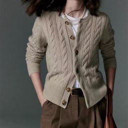 thumbnail for Ejia! Old money style autumn and winter new twist pure wool cardigan women's round neck thickened vintage sweater embroidered jacket