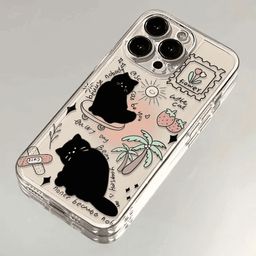 thumbnail for Coconut Tree Black Cat for Apple 11PROMAX Mobile Phone Case iPhone15 New 14 Niche 13 Soft Case 12 Art