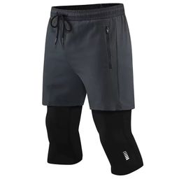 thumbnail for Summer vacation two-piece sweatpants, men's cropped pants, quick-drying double-layer running pants, ice stretch basketball fitness training pants