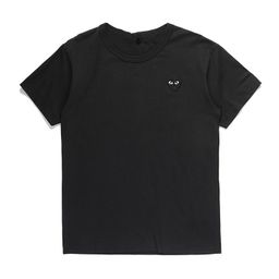 thumbnail for HEYPLAY Japanese trendy brand T-shirt peach heart men's and women's wear round neck pure cotton short-sleeved white embroidery big black heart couple models