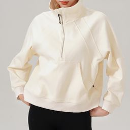 thumbnail for Lulu Half-Zip Same Style Sweatshirt Short Loose Turtleneck Sports Slim Casual Top for Spring & Fall Women