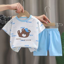 thumbnail for Children's Short-sleeved suit Cotton Girls' Summer Wear Boys T-shirt Baby Baby's Clothes Korean Style Children's Wear Shorts Sports