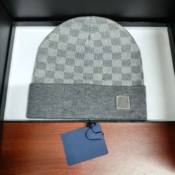 thumbnail for Letter Correct Version Cross-border Foreign Trade Autumn and Winter Old Flower Plaid Wool Net Red All-match Cold Hat Warm Leather Label Knitted Hat