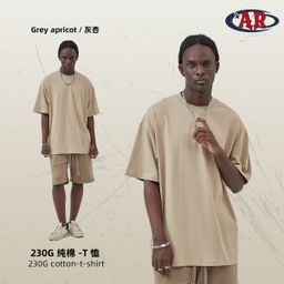 thumbnail for AR Plus Size Men's European and American Fashion Brand 230G Double Yarn Cotton Antibacterial Short Sleeve Men's T-Shirt Solid Color Blank Men's Loose T-Shirt