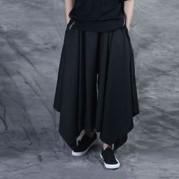 thumbnail for New Trendy Men&#039;s I Dark Style Spring and Summer Black Casual Pants Men&#039;s Loose Ankle-length Pants Irregular Culottes