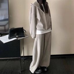 thumbnail for Ins Sports Suit for Women, Spring and Autumn, Student Korean Style, Loose Fit, Slimming, Fashionable American Street Style Sweatshirt, Casual Two-Piece Set