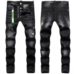 thumbnail for Calças jeans masculinas da moda europeia e americana D2 com design exclusivo de rasgos e arranhões, calças elásticas com respingos de tinta preta da moda.