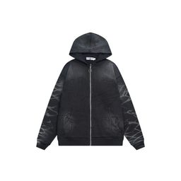 thumbnail for American Retro Valeforever Washed Distressed Hot Diamond Pure Cotton Short-Sleeved High Street Fashion Brand Star T-Shirt Breathable