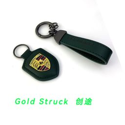 thumbnail for Cross-Border Creative Leather Shield Multi-Color Porsche Leather Keychain Gift Manufacturer Direct Supply Wholesale Retro Style