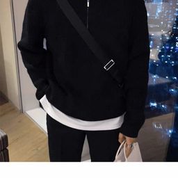 thumbnail for Fall/Winter Half Zip Pullover Sweater Men's Korean Trend Handsome Versatile Stand Collar Knit Top Solid Color Sweater