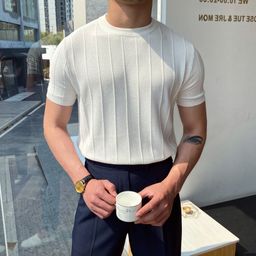 thumbnail for Light Luxury Knitted T-shirt Men's Summer New Round Neck T-shirt Half-sleeved Men's Short-sleeved Thin Korean-style Base Shirt T-shirt Wool