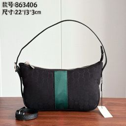thumbnail for Light khaki monogram ribbon armpit small bag for women, canvas patchwork, baguette bag, detachable crossbody bag