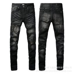 thumbnail for In-stock standard high-style export European and American street men's jeans fashion slim fit ripped patched jeans for men