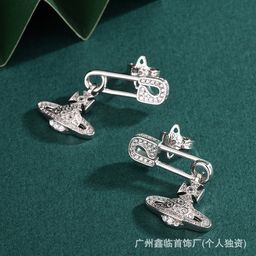 thumbnail for High version of the Queen Mother West Silver Needle Saturn Stud Earrings Vivian Classic Saturn Pin Full Diamond Earrings Factory Wholesale