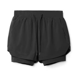 thumbnail for 2025 populares shorts de corrida masculinos de camada dupla dois-em-um de secagem rápida respirável para treinamento fitness calças de cinco pontos europeias e americanas para homens.