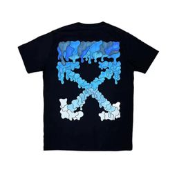 thumbnail for Off Hot Stamping Tape Printing Warlike Men&#039;s Large Size Short-Sleeved Ow Loose Round Neck Women&#039;s T-Shirt Couple White Same Style