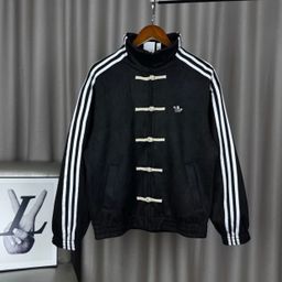 thumbnail for Cross-Border Popular Three-Leaf Spring and Autumn Three-Stripe Retro Chinese-Style Buttoned Stand-Collar Tang Suit Sports Jacket