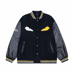 thumbnail for 1.1 Versão Correta 24 Outono/Inverno Fendi Little Monster Eye Patch Manga de Couro FEN Stand Collar Jaqueta de Beisebol para Homens e Mulheres.