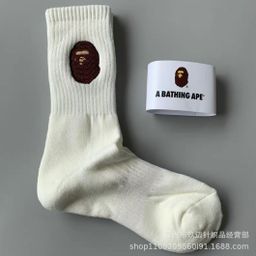 thumbnail for Bordado japonés BAPE calcetines de cabeza de mono hombres y mujeres de media pantorrilla marca de moda pareja toalla inferior deportes baloncesto calcetines al por mayor