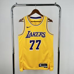 thumbnail for Camisa da NBA temporada 23 temporada 25 Lakers nº 77 Doncic versão cidade declaração casa e fora retrô amarelo e branco