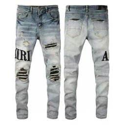 thumbnail for Am Export Slim Fit Elastic Four-Season Splicing Cotton Elastic Embroider Leather Label Ripped Printed Fashion Men&#039s Jeans Collection