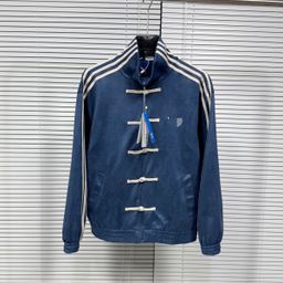 thumbnail for Men's and women's embroidered three-bar Tang costume Chinese disc buckle suede spring stand-up collar top for men and women