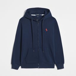 thumbnail for RL Versatile Spring and Autumn Men's Thin Plus Size Hooded Cardigan Solid Color Zipper Sweatshirt Polo Pony Embroidered Jacket Casual