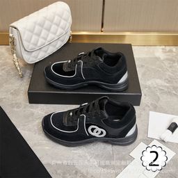 thumbnail for 2023 New Style Chanel Style Lace-up Leather Colorblock sneaker Canvas Running Shoes for Couple Height Increase All-match Yoga Shoes