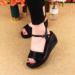thumbnail for Wedge Sandals for Women Summer 2025 New Platform Sole Versatile Fashionable Open-Toe Sandals One-Line Buckle Rhinestone Sandals