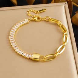 thumbnail for Fashionable cross-border elegant vintage diamond and gold-plated irregular chain splicing stainless steel elegant lock head pendant bracelet