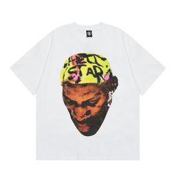 thumbnail for Meichao Hell ins with the same retro star digital top, men's and women's casual trend, cotton wash short-sleeved T-shirt
