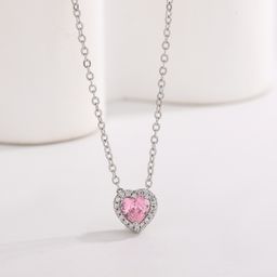 thumbnail for Panjia White Copper Silver-Plated Sparkling Pink Heart Ring Earrings Earrings Bracelet Necklace Pink Heart Set