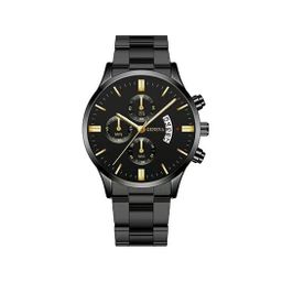 thumbnail for Relógio masculino de negócios moderno com três olhos, seis ponteiros, calendário, pulseira de aço, dropshipping por atacado.