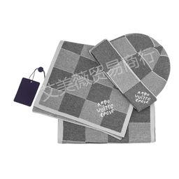 thumbnail for T227 foreign trade scarf hat set autumn and winter new knitted two-piece set men's and women's versatile warm printed scarf